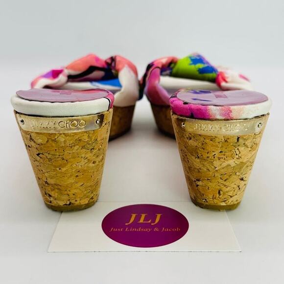 Jimmy Choo Women's Panna Purple Gleam Cork Wedge Sandals Size 38.5 EU/ 8.5 US - Picture 5 of 11